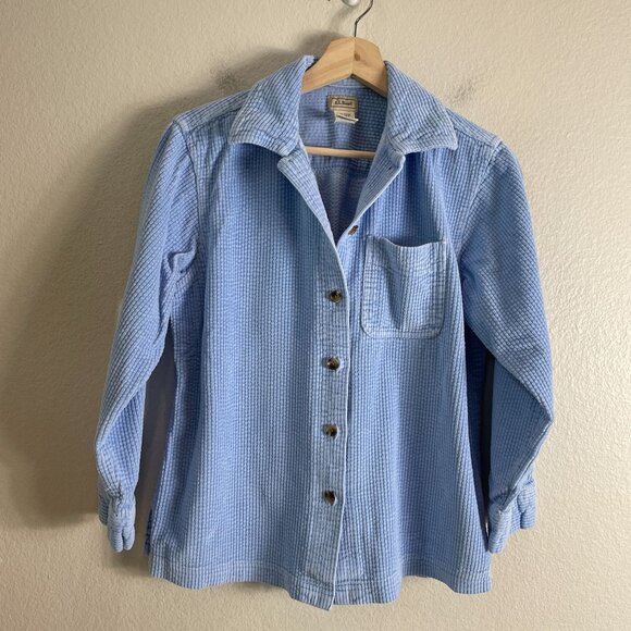 LL Bean Womens XS Petite Blue Wide Wale Comfort Corduroy Button Up Shirt - Picture 6 of 8